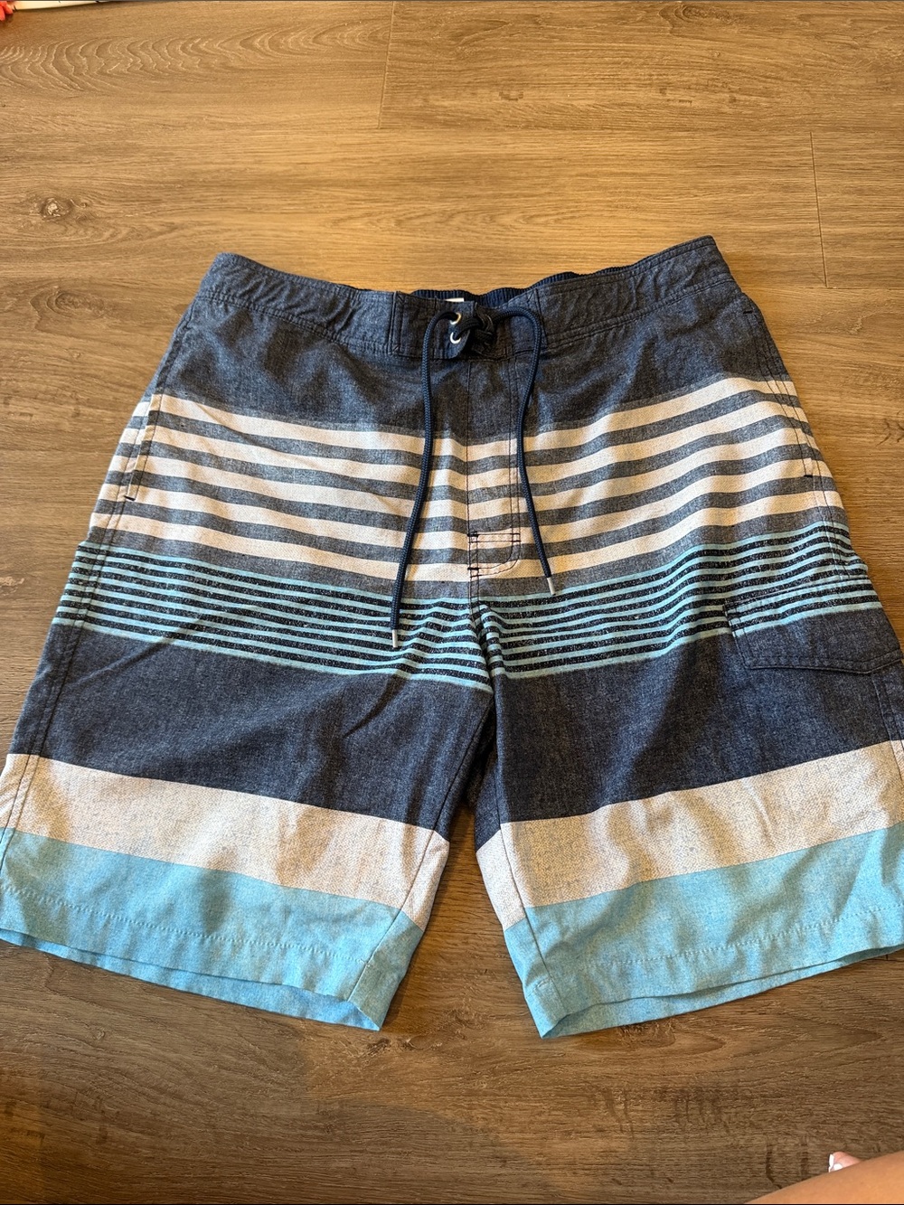 Sonoma Navy, Light Blue and White Striped Board Shorts